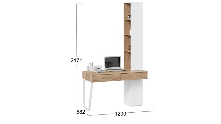 Стол компьютерный со шкафом комбинированным Порто СМ-393.15.012 (Белый жемчуг/Яблоня беллуно/Белый софт) в Когалыме - изображение 1