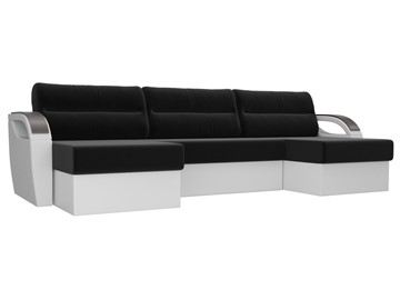 Большой П-образный диван Форсайт, Черный/Белый (микровельвет/экокожа) в Урае