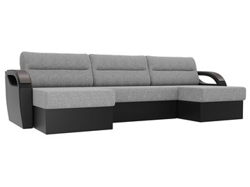 Большой П-образный диван Форсайт, Серый/Черный (рогожка/экокожа) в Нижневартовске