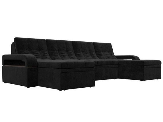 П-образный диван Лига-035 мини, Черный (велюр) в Когалыме - изображение