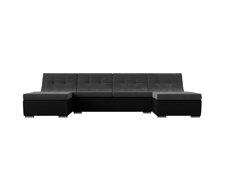Большой П-образный диван Монреаль, Серый\Черный (Велюр\Экокожа) в Когалыме - изображение 1