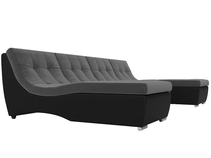 Большой П-образный диван Монреаль, Серый\Черный (Велюр\Экокожа) в Урае - изображение 2