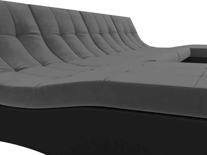 Большой П-образный диван Монреаль, Серый\Черный (Велюр\Экокожа) в Урае - изображение 3