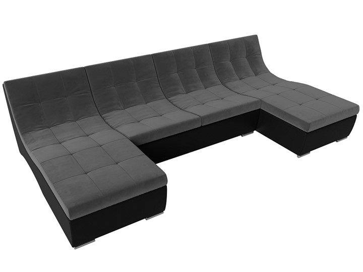 Большой П-образный диван Монреаль, Серый\Черный (Велюр\Экокожа) в Когалыме - изображение 4