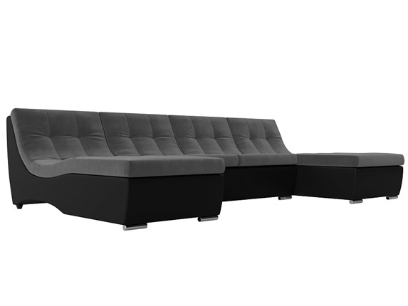 Большой П-образный диван Монреаль, Серый\Черный (Велюр\Экокожа) в Когалыме - изображение