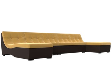 Большой П-образный диван Монреаль, Желтый\Коричневый (Микровельвет\Экокожа) в Нижневартовске