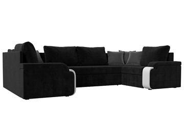 Большой П-образный диван Николь, Черный/Белый/Серый (велюр/экокожа) в Когалыме