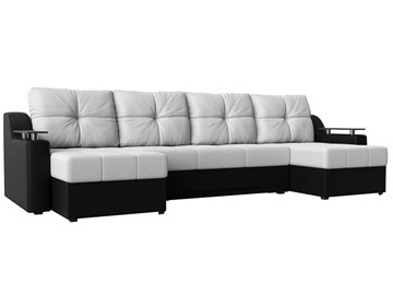 Большой П-образный диван Сенатор, Белый/Черный (Экокожа) боннель в Сургуте