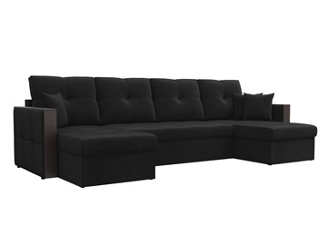 П-образный диван Валенсия, черный (велюр) в Нижневартовске
