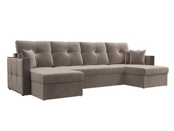 П-образный диван Валенсия, коричневый (велюр) в Нижневартовске