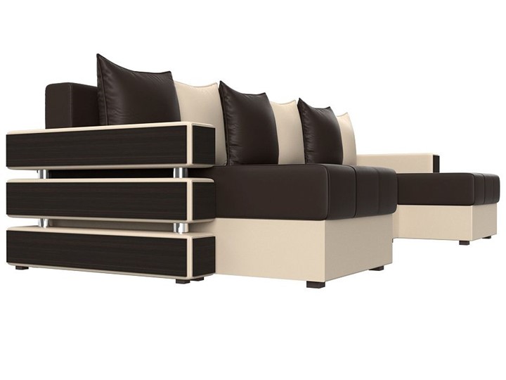 Большой П-образный диван Венеция боннель, Коричневый\Бежевый (Экокожа) в Когалыме - изображение 3