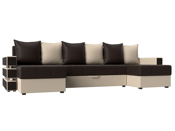 Большой П-образный диван Венеция боннель, Коричневый\Бежевый (Экокожа) в Когалыме - изображение