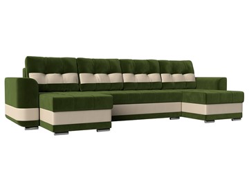 П-образный диван Честер, Зеленый/бежевый (вельвет/экокожа) в Урае