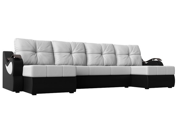 П-образный диван Меркурий П, Белый/черный (экокожа) в Радужном - изображение