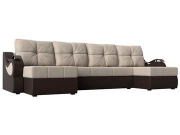 П-образный диван Меркурий П, Бежевый/коричневый (рогожка/экокожа) в Когалыме