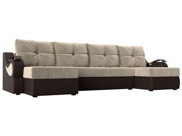 П-образный диван Меркурий П, Бежевый/коричневый (вельвет/экокожа) в Когалыме