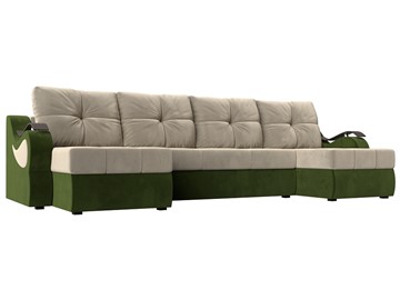 П-образный диван Меркурий П, Бежевый/зеленый (вельвет) в Нягани