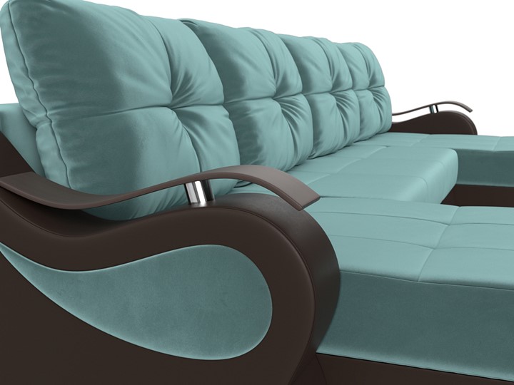 П-образный диван Меркурий П, Бирюзовый\Коричневый (Велюр\Экокожа) в Югорске - изображение 4