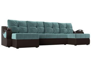 П-образный диван Меркурий П, Бирюзовый\Коричневый (Велюр\Экокожа) в Урае