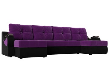 П-образный диван Меркурий П, Фиолетовый/черный (вельвет) в Сургуте