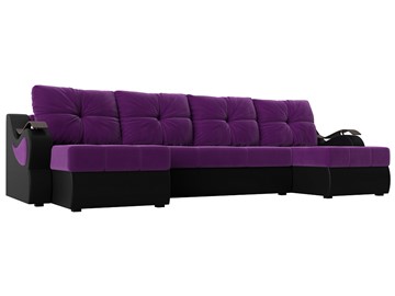П-образный диван Меркурий П, Фиолетовый/черный (вельвет/экокожа) в Нижневартовске