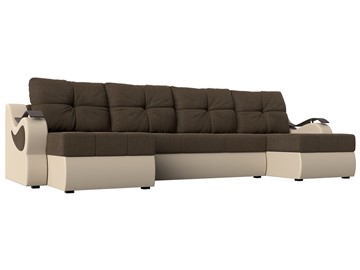 П-образный диван Меркурий П, Коричневый/бежевый (рогожка/экокожа) в Урае