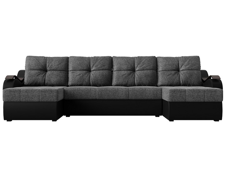 П-образный диван Меркурий П, Серый/черный (рогожка/экокожа) в Урае - изображение 1
