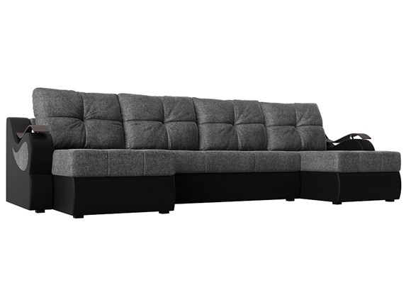 П-образный диван Меркурий П, Серый/черный (рогожка/экокожа) в Когалыме - изображение