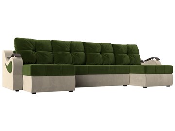 П-образный диван Меркурий П, Зеленый/бежевый (вельвет) в Когалыме