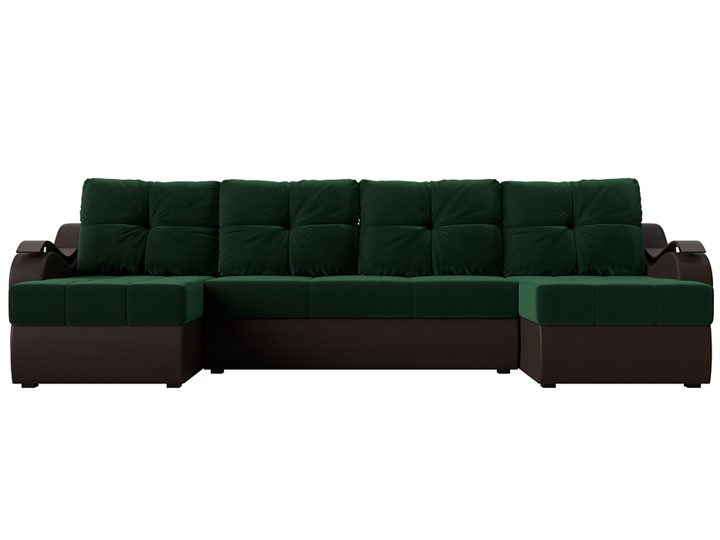 П-образный диван Меркурий П, Зеленый\Коричневый (Велюр\Экокожа) в Когалыме - изображение 2