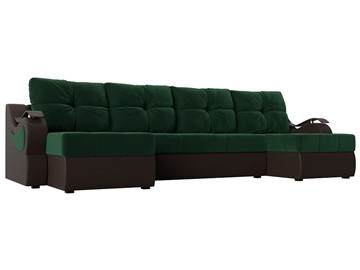 П-образный диван Меркурий П, Зеленый\Коричневый (Велюр\Экокожа) в Урае