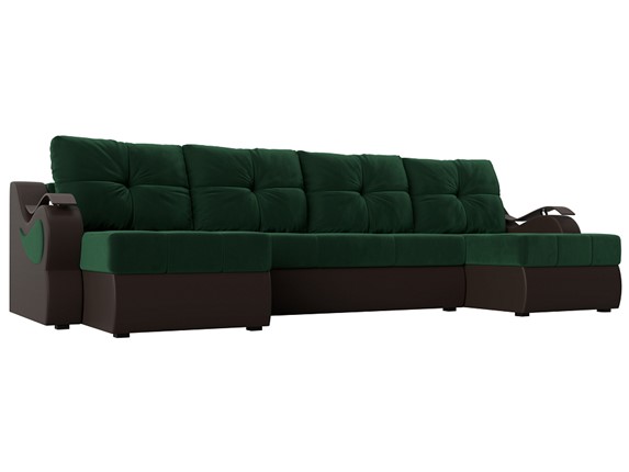 П-образный диван Меркурий П, Зеленый\Коричневый (Велюр\Экокожа) в Когалыме - изображение