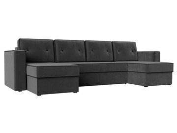 Большой П-образный диван Принстон, Серый\Черный (Велюр) боннель в Лянторе