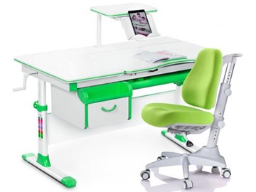Комплект растущая парта + стул Mealux EVO Evo-40 Z (арт. Evo-40 Z + Y-528 KZ) / (стол+полка+кресло+чехол)/ белая столешница / цвет пластика зеленый в Когалыме