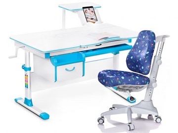 Комплект растущая парта + стул Mealux Mealux EVO Evo-40 BL (арт. Evo-40 BL + Y-528 F) / (стол+полка+кресло) / белая столешница / цвет пластика голубой в Урае