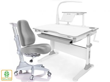 Растущая парта + стул Mealux EVO Evo-30 G (арт. Evo-30 G + Y-528 G) (дерево)/(стол+полка+кресло+чехол+лампа)/ белая столешница (дерево), цвет пластика серый в Когалыме