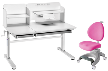 Комплект парта + кресло Iris II Grey + Cielo Pink + чехол для кресла в подарок в Урае