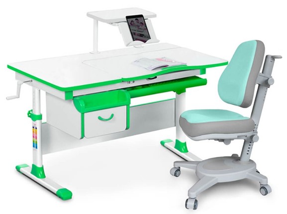 Комплект растущая парта + стул Mealux EVO Evo-40 Z (арт. Evo-40 Z + Y-110 TG) / (стол+полка+кресло) / белый, зеленый, серый в Когалыме - изображение