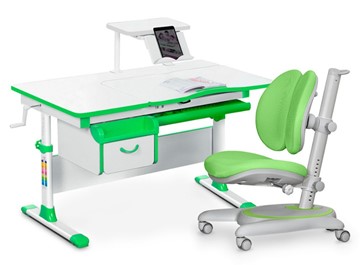 Комплект растущая парта + стул Mealux EVO Evo-40 Z (арт. Evo-40 Z + Y-115 KZ) / (стол+полка+кресло+чехол), белый, зеленый в Югорске