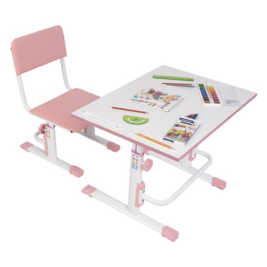 Растущий комплект мебели POLINI Kids Растущая парта-трансформер М1 и стул регулируемый L Белый-розовый в Когалыме - изображение 1