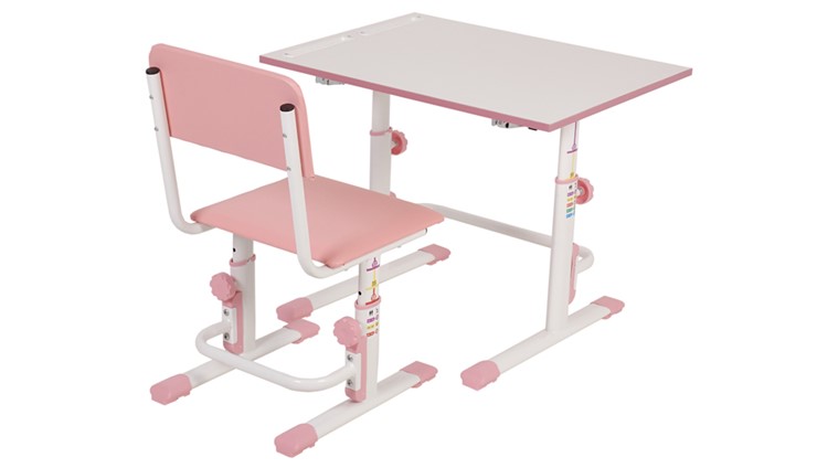 Растущий комплект мебели POLINI Kids Растущая парта-трансформер М1 и стул регулируемый L Белый-розовый в Когалыме - изображение 2