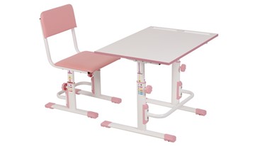 Растущий комплект мебели POLINI Kids Растущая парта-трансформер М1 и стул регулируемый L Белый-розовый в Лангепасе