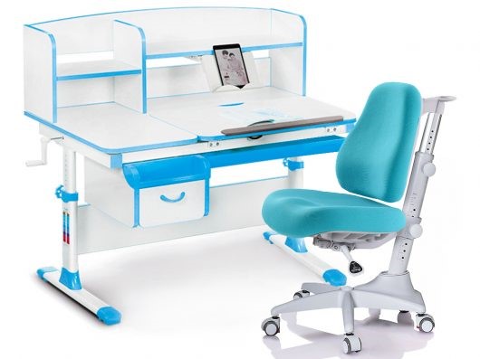 Комплект растущая парта + стул Mealux-EVO Evo-50 BL (арт. Evo-50 BL + Y-528 KBL) / (стол+полка+кресло) / белая столешница / цвет пластика голубой в Когалыме - изображение