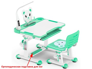 Парта растущая + стул Mealux EVO BD-04 Teddy New XL, с лампой, green, зеленая в Сургуте