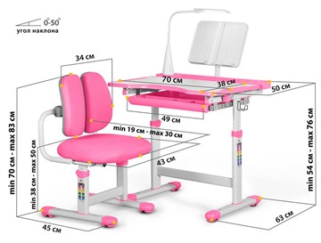 Растущая парта + растущее кресло Mealux EVO BD-23 Pink в Урае - предосмотр 2