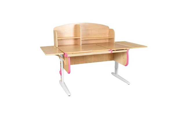 Растущий стол 1/75-40 (СУТ.25) + Polka_b 1/550 (2 шт.) + Polka_n 1/1200  бежевый/белый/розовый в Югорске - изображение