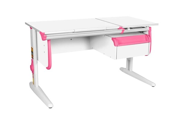 Детский стол-трансформер 1/75-40 (СУТ.25) + Tumba 1 Белый/Белый/розовый в Советском - изображение