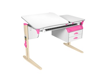 Детский стол-трансформер 5/75-40 СУТ.45 с лотком+ Tumba 3  Рамух белый/бежевый/розовый в Лангепасе