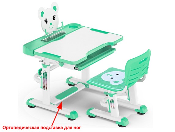 Парта растущая и стул Mealux EVO BD-04 Teddy New XL, green, зеленая в Когалыме - изображение