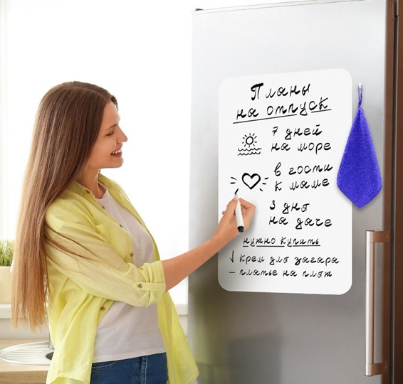 Доска магнитно-маркерная на холодильник BRAUBERG, 58х36 см с маркером, магнитом и салфеткой в Нижневартовске - изображение 2